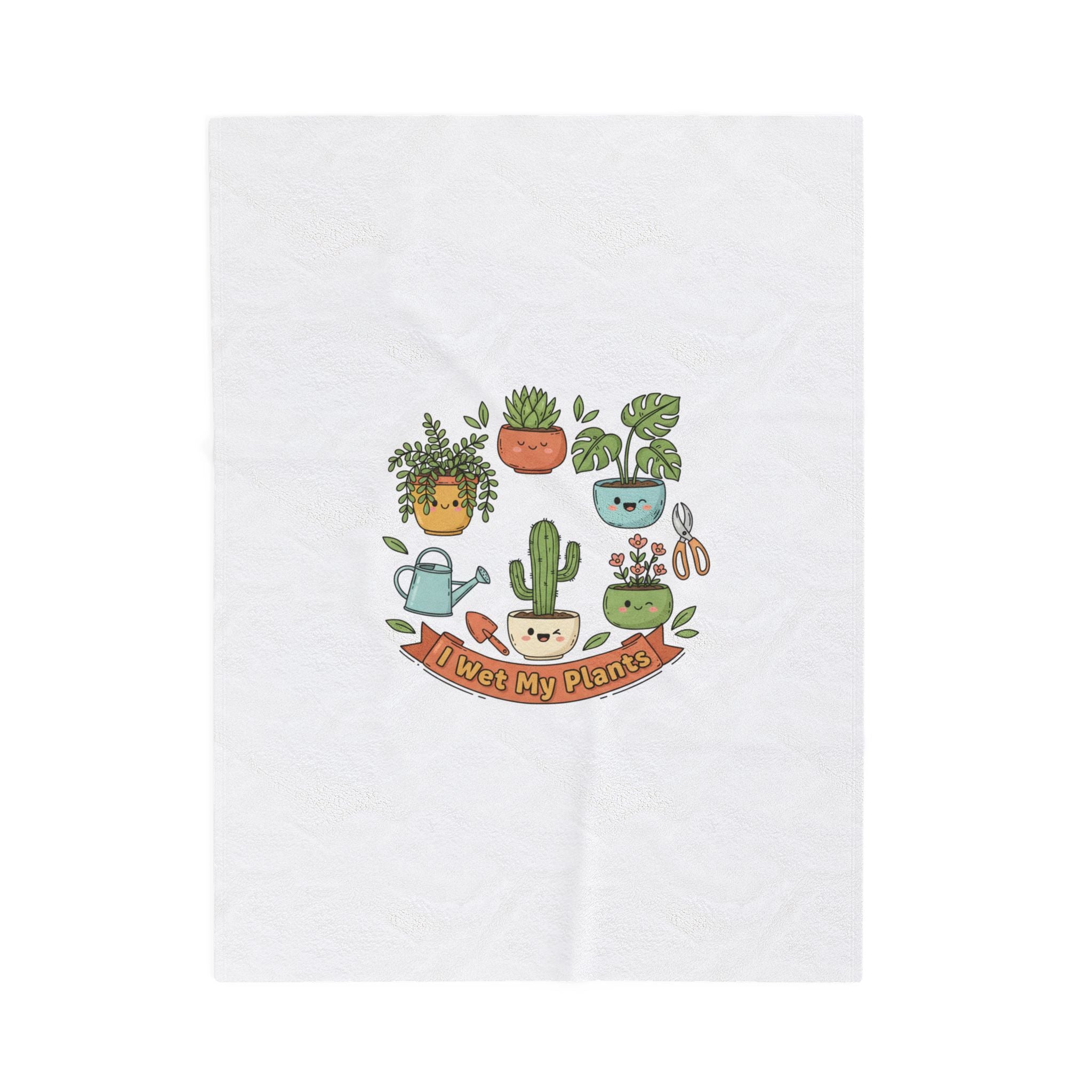 I Wet My Plants Velveteen Plush Blanket | Plant Parent Humor, Sage Cream
