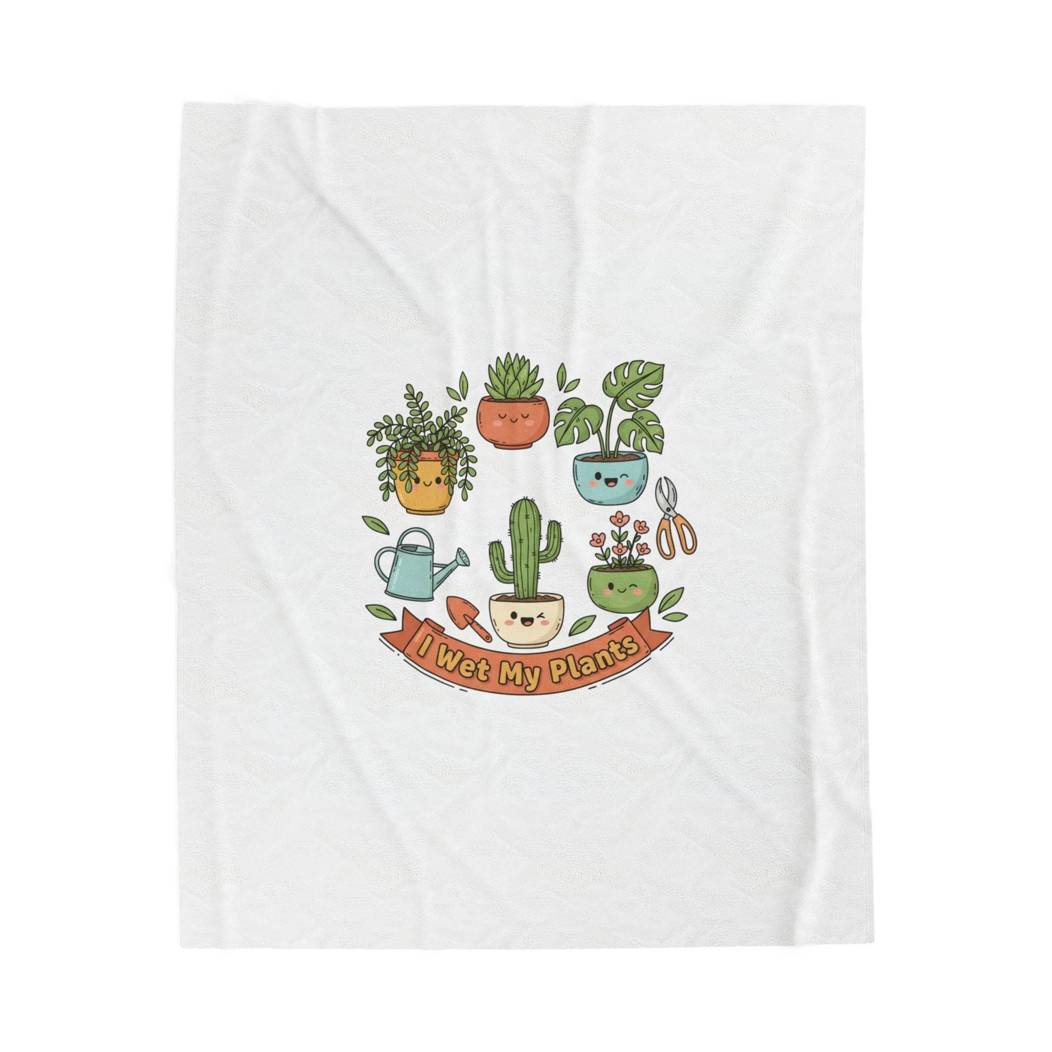I Wet My Plants Velveteen Plush Blanket | Plant Parent Humor, Sage Cream