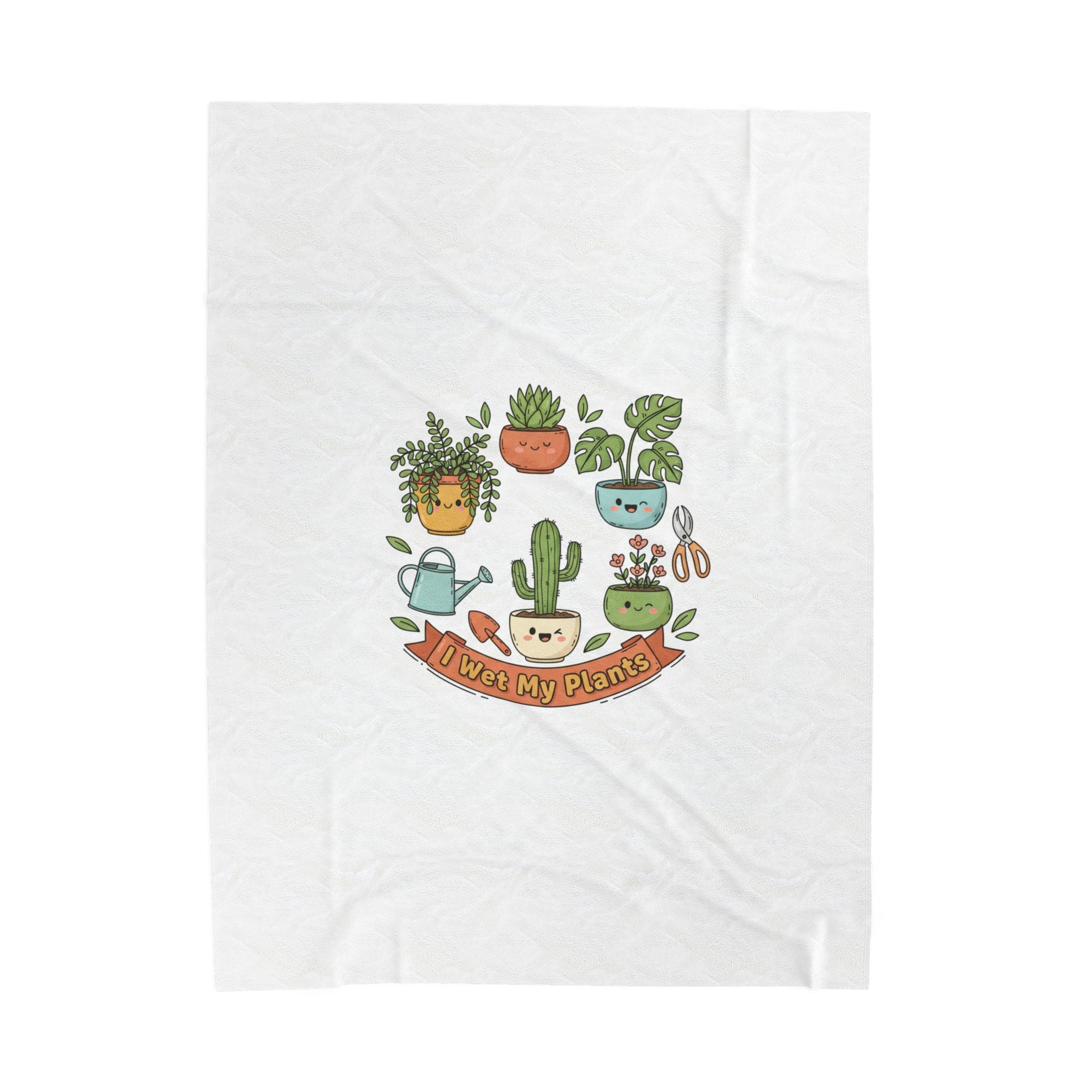 I Wet My Plants Velveteen Plush Blanket | Plant Parent Humor, Sage Cream