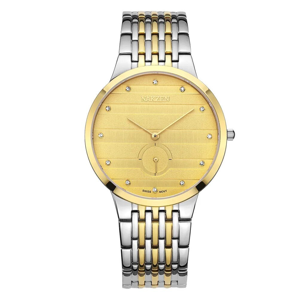 NAKZEN Commerce Diamond Men Watch Famous Luxury Brand Sapphire Watches Men's Stainless Steel Simple Black Gold Watch Male Clock 4036-7