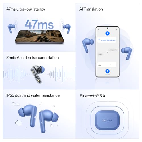 OnePlus Nord Buds 3r TWS Earbuds up to 54 Hours Playback, 2-mic Clear Calls, 3D Spatial Audio, AI Translation, 12.4mm Drivers, Dual-Device Connectivity, 47ms Low Latency - Ash Black