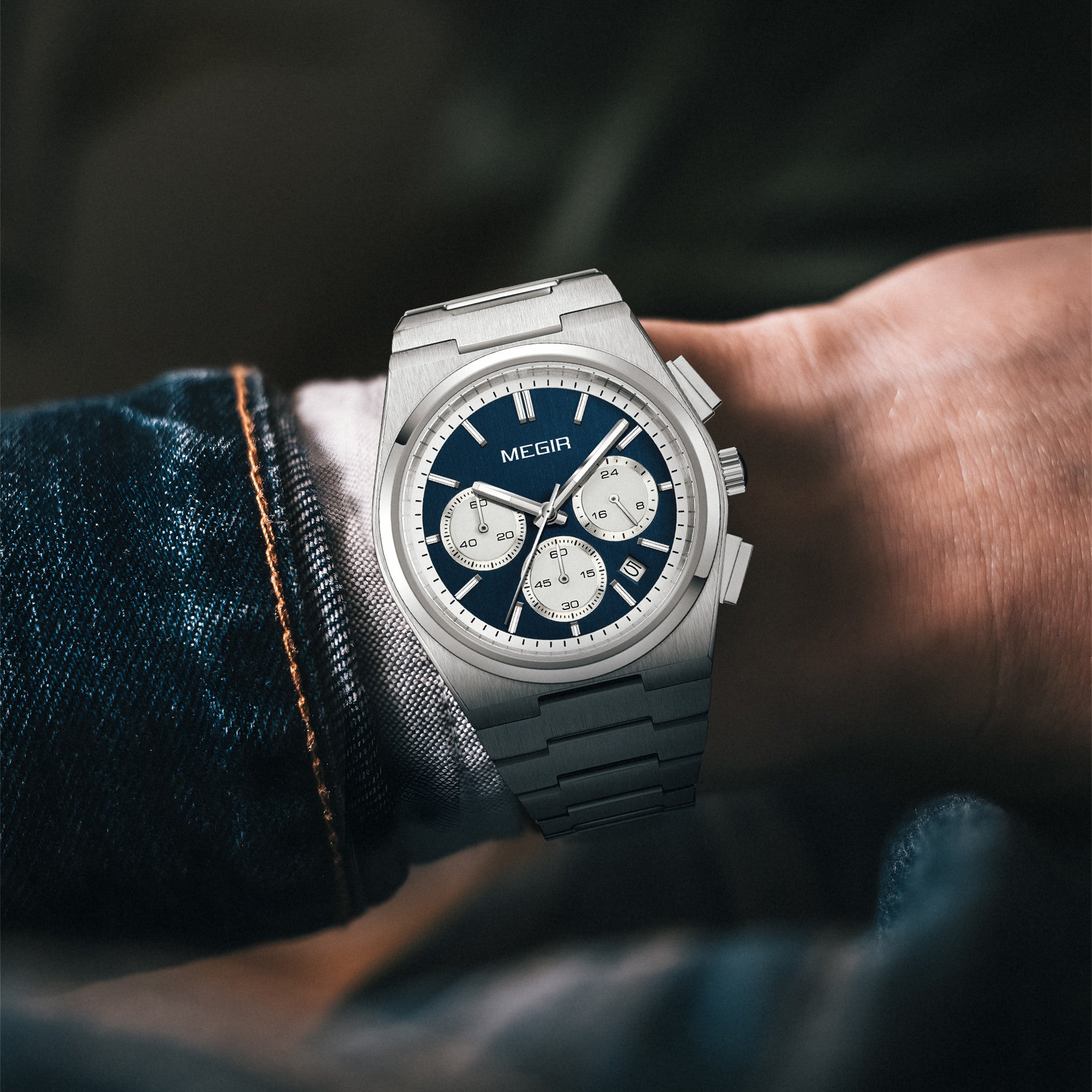 MEGIR Men's Business Watches Original Analogue Quartz Wrist Watch Luminous 5ATM Waterproof Steel Large Dial Clock Reloj Hombre 8402-1