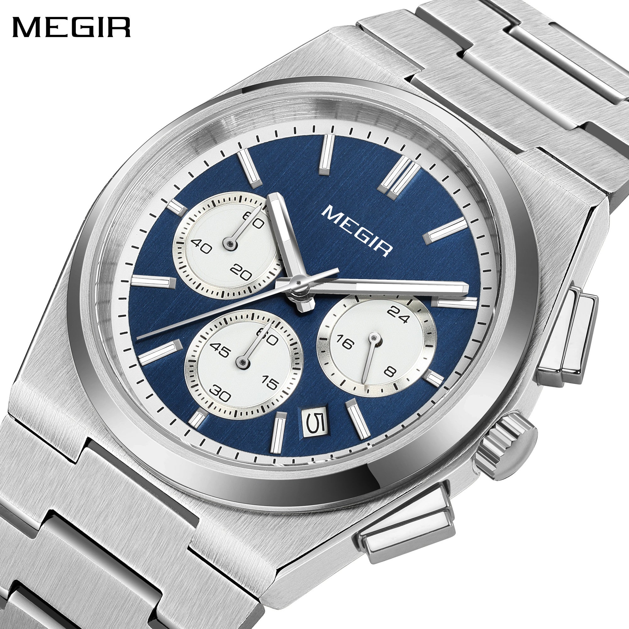 MEGIR Men's Business Watches Original Analogue Quartz Wrist Watch Luminous 5ATM Waterproof Steel Large Dial Clock Reloj Hombre 8402-0