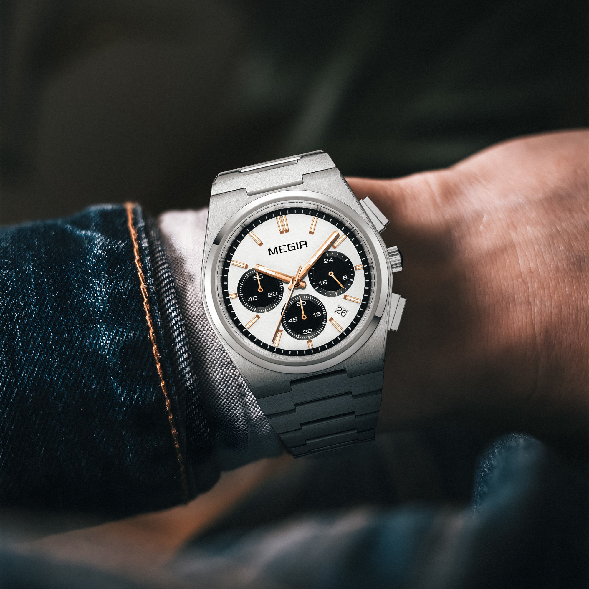 MEGIR Men's Business Watches Original Analogue Quartz Wrist Watch Luminous 5ATM Waterproof Steel Large Dial Clock Reloj Hombre 8402-2